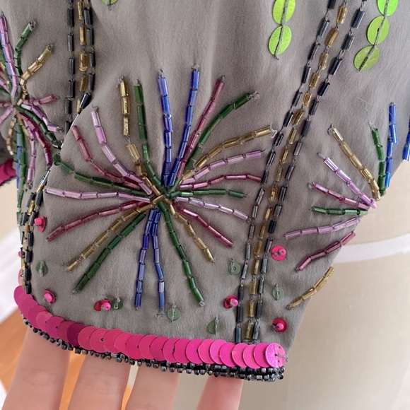 Gorgeous Vintage silk sequin beaded cropped jacket XS S - Picture 5 of 7